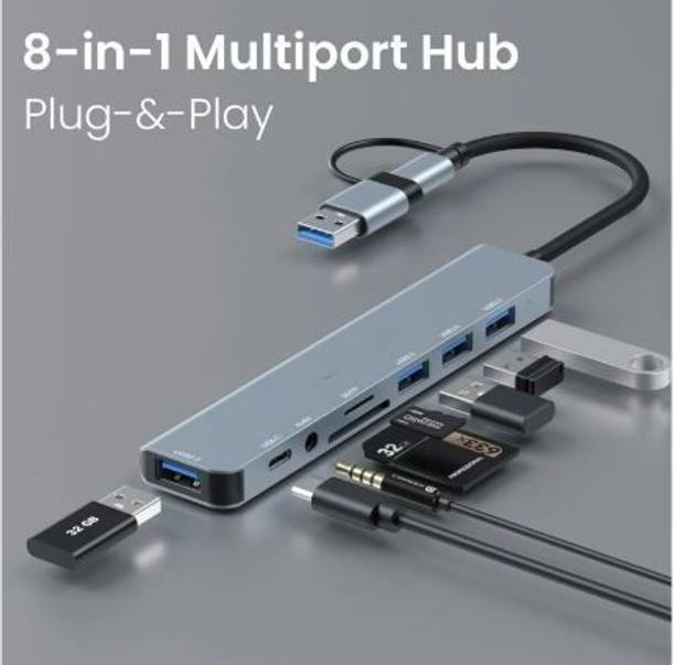 Zeptrox 8-in-1 Type C Hub/Docking Station with HDMI 60Hz,Data Transfer Multiport Adapter 8 in 1 usb hub USB Hub
