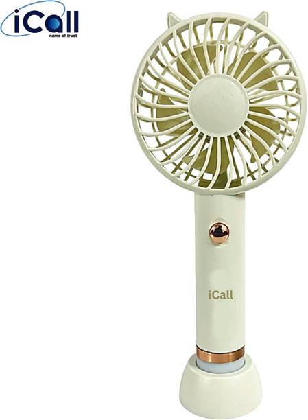 icall Rechargeable Mini Hand Fan with Light Build-in Rechargeable Battery with Table Holder for Home, Makeup, Office, Indoor, Outdoor, Travel Rechargeable Fan
