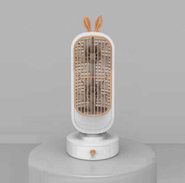 lukzer Mini Double Head Desk Fan with Drawer USB Small Portable Desktop Fan Unique Design Home Office Table Bedroom Ultra Quiet Strong Wind (24x9.5x6cm) USB Fan