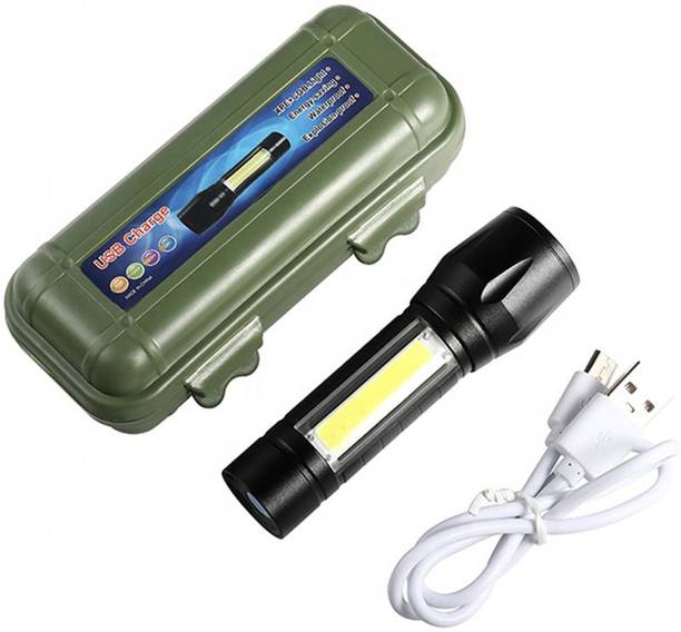 WRADER USB Rechargeble Handheld Portable Torch Light Flashlight COB LED Torch Light For Home and Outdoor Mini Torch Light Zoomable Torch Light Led Light