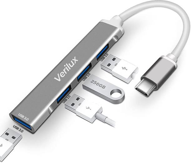 Verilux USB Extension Hub High Speed Aluminum Type C Hub USB Hub with 4 USB Ports,USB C Hub for MacBook Windows C-Type Smartphones USB Hub