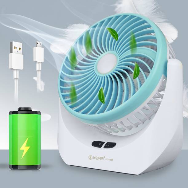 TAKSHA FANS High Speed Rechargeable portable Table Fan with LED Light Battery Powered 3 Blade Portable Mini Fan For Office Desk, Kitchen USB Fan