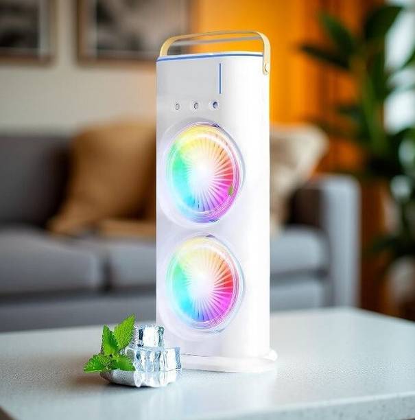 Kiwaas Portable Mini Air Cooler with Dual RGB Fans–USB Rechargeable Desktop Cooling Fan Double Spray----------Multicolor---------mini cooler--------12 USB Air Cooler