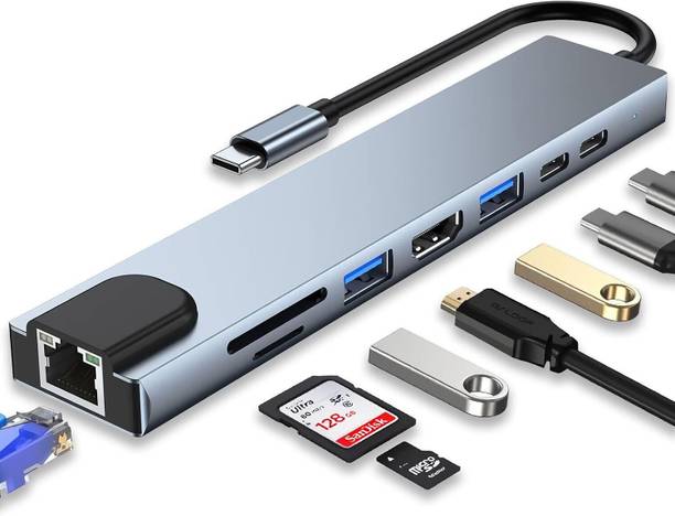 DawnRays USB C HUB, 8 in 1 USB C Adapter with 4K HDMI 100W PD USB C Port USB 3.0 RJ45 Ethernet SD/TF Card Reader Forwith MacBook Pro/Air USB C Laptops Laptop Accessory