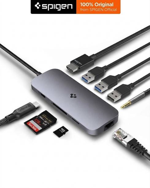 Spigen 100W PD, HDMI 4K 30Hz, USB-C 5Gbps, 2 x USB-A 5Gbps, Ethernet, Audio, SD/microSD Data Etherne