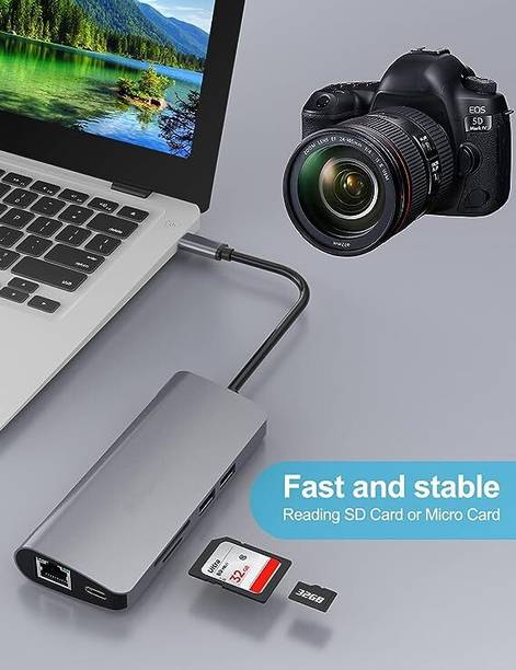 RuhZa USB-C Hub, 9-in-1 Type-C Multiport Adapter with 100m Ethernet Port 2 USB Ports and 87W Power Compatible with MacBook Pro, Chromebook Laptop Accessory