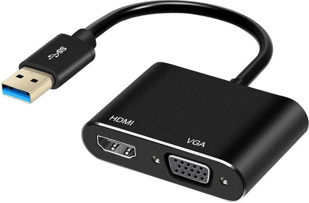 microware USB3.0 to VGA HDMI Adapter Converter, Support HDMI VGA Sync Output 1080p Compatible with Windows 7/8/8.1/10 Monitor Display Video Adapter Converter Laptop Accessory