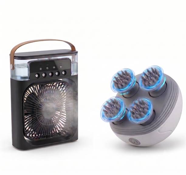 Lucky Gadgets A1 Duo Fan SUMMER COMBO:MINI COOLER FAN WITH GET MASSAGER Rechargeable Fan, USB Air Cooler, USB Fan