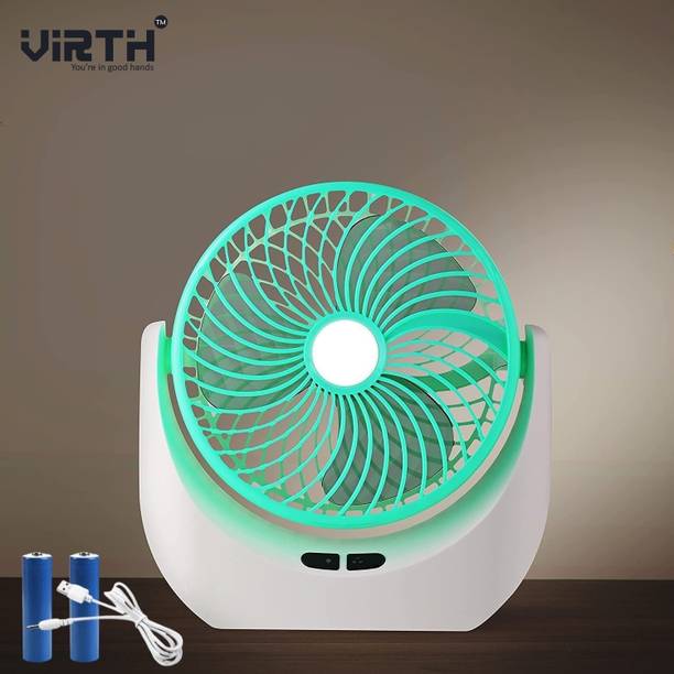 Virth High-Quality Powerful Rechargeable Table Fan with LED Light, Table Fan for Home, Office Desk, Kitchen, High Speed USB Fan
