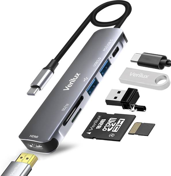 Verilux 6 In 1 Type C Hub 4k 30hz Pd 87w Charger Port Hub Hdmi Usb Hub 3 0 Usb Hub 4K@30Hz HDMI, PD 55W, USB 3.0/2.0 Ports, SD/Micro SD Card USB Hub