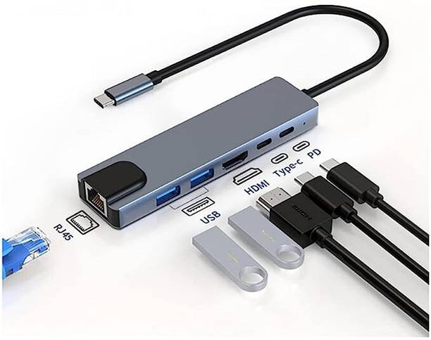 RuhZa USB C Hub Ethernet Adapter,6 in 1 USB C to 4K HDMI with 1000M Ethernet, for MacBook Pro Air M1, iPad Pro, Chromebook, XPS, Nintendo Switch, Samsung USB LAN Card