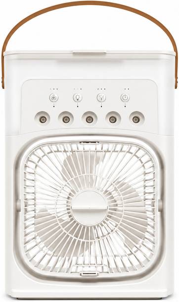 MZ F66 (AIR COOLER FAN) 3 Speed Gear with Spray Humidification Mini Portable Cooler Fan with 7 LED Colors&1200mAh with Automatic Timer Shut-off USB Fan