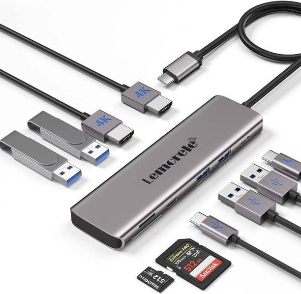 Lemorele 10 in 1 USB C Housing Adapter with Dual HDMI 4K for PC Laptop MacBook HP Dell TC91 USB Hub