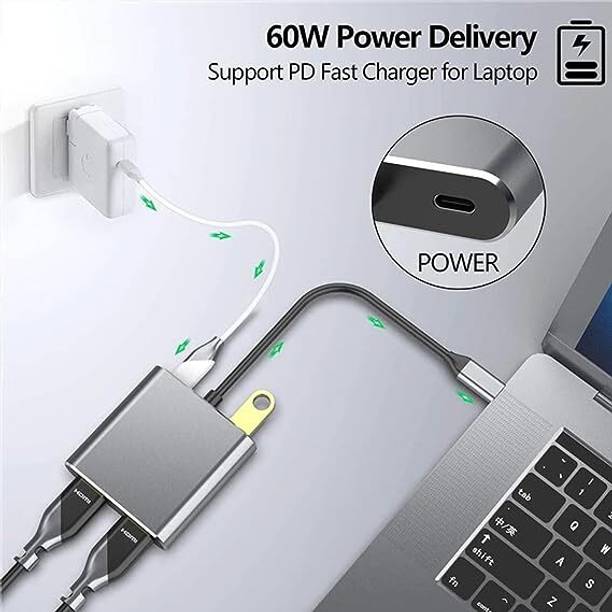 RuhZa USB C to Dual HDMI Adapter, 4 in 1 USB Type C Hub with 2 HDMI/USB3.0 Dual Screen Display USB-C Docking Station Compatible wih Windows, Mac-OS Laptop Accessory