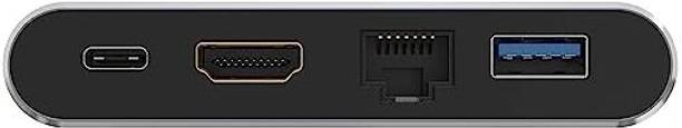 RuhZa 4 in 1 USB-C to HUB HDMI, Ethernet, USB 3.0, USB Type-C Adaptor Converter Type C Laptops and Desktop, Grey Laptop Accessory