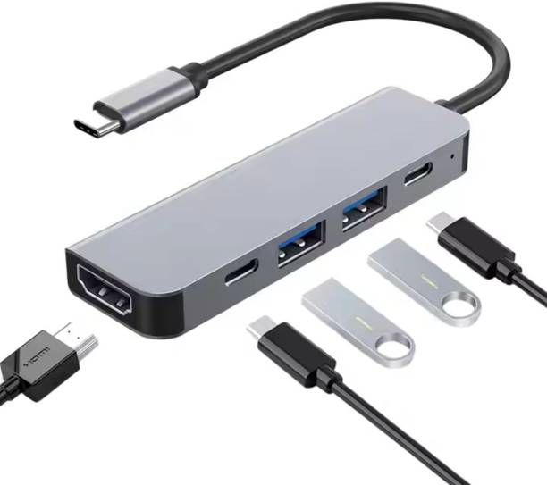 Aliens 5-in-1 Type-C Hub to HDMI 4K@30Hz, Type C 2.0, USB 2.0, USB 3.0 Data 100W PD with 1000M Ethernet RJ45,MultiPort Adapter for MacBook Pro Air iPad, USB Hub