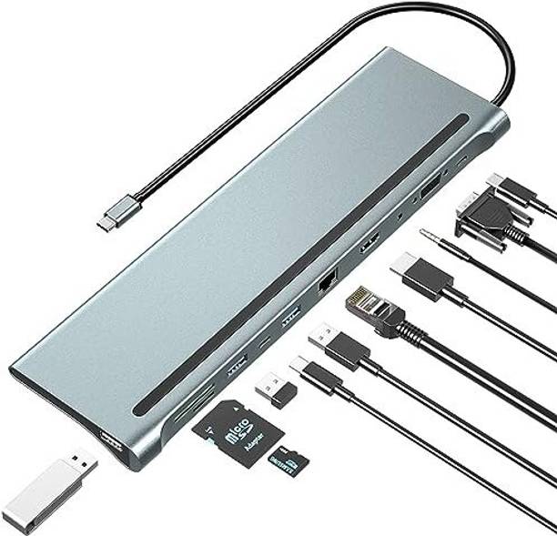 RuhZa USB C Hub Dock- 11 in 1 Dock, Aluminum Type C Adapter with 4K HDMI, VGA USB-C Power Delivery, 3.5mm Audio, TF/SD Card Reader for Mac/PC USB Hub