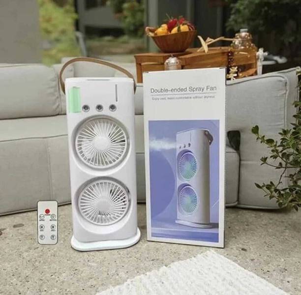 VERMAJI USB Rechargeable Mini Cooler with LED Light Portable Dual Fan Air Cooler with 270° Adjustable Heads USB Air Cooler