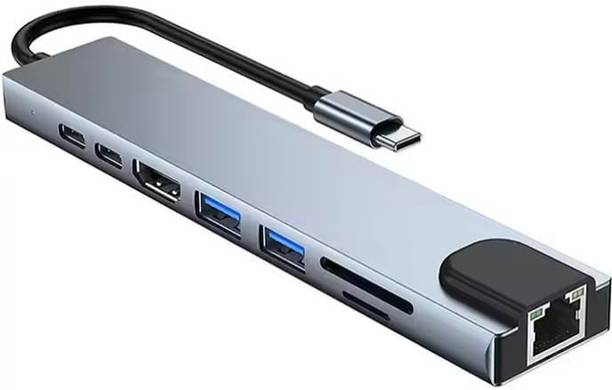 HRYFiNE Type-C To HDTV 8 in 1 RJ+TF+/SD+HDTV+USB3.0,3.2+TYPE-C+PD 8IN1 HDTV USB Hub, Laptop Accessory, Card Reader, USB LAN Card, HDMI Connector