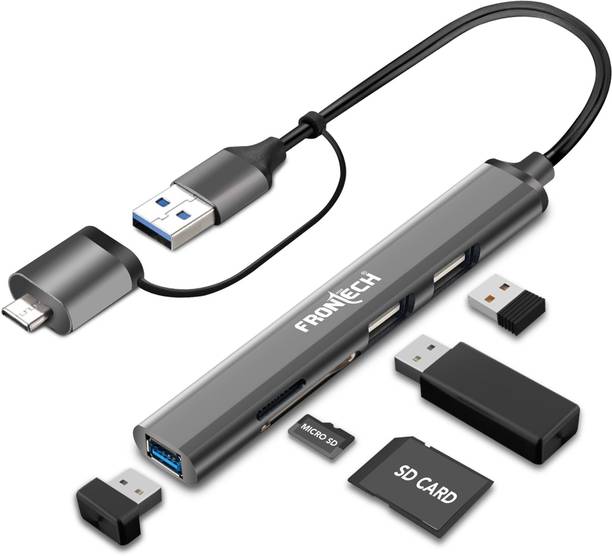 Frontech 5-in-1 USB Hub 3.0| Dual Input Type-C/USB-A/SD/TF | 5Gbps Data Transfer NC-0040 Card Reader, USB Hub