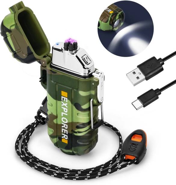 YWQ Explorer Torch Green Dual Arc USB Plasma for Camping Hiking Survival Waterproof Flameless Dual Arc Plasma Lighters Cigarette Lighter