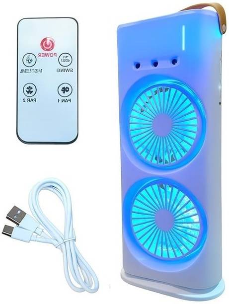 SLIPCARE Double Ended USB Rechargeable Air Cooler Fan with LED Light | 3-Speed Spray S110 Mist Fan with Remote & Touch Control, 280ml Ice Tank, Cold Mist Cooling Fan S110 USB Air Cooler