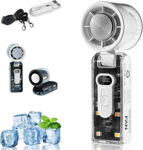 ZENOVIA Portable Rechargeable Fan with Cooling Effect, High-Speed Handheld with DisplaY with LED light USB Air Cooler
