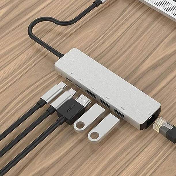 RuhZa 6 in 1 Multiport USB-C Type C to 4k HDMI, 2 USB 3.0,2 PD LAN (Rj45) Adapter Converter HUB for Mac Book Pro PC. Laptop Accessory