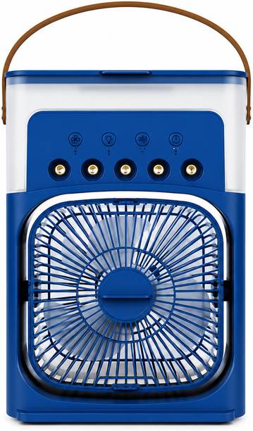 MZ F66 (AIR COOLER FAN) 3 Speed Gear with Spray Humidification Mini Portable Cooler Fan with 7 LED Colors&1200mAh with Automatic Timer Shut-off USB Fan
