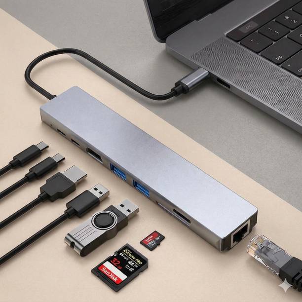 PLUGPULSES 8-in-1 USB C Docking Station with HDMI, Ethernet, SD Card Reader Premium USB-C Multiport Hub – 4K HDMI, USB 3.0, SD/TF, RJ45 USB Hub