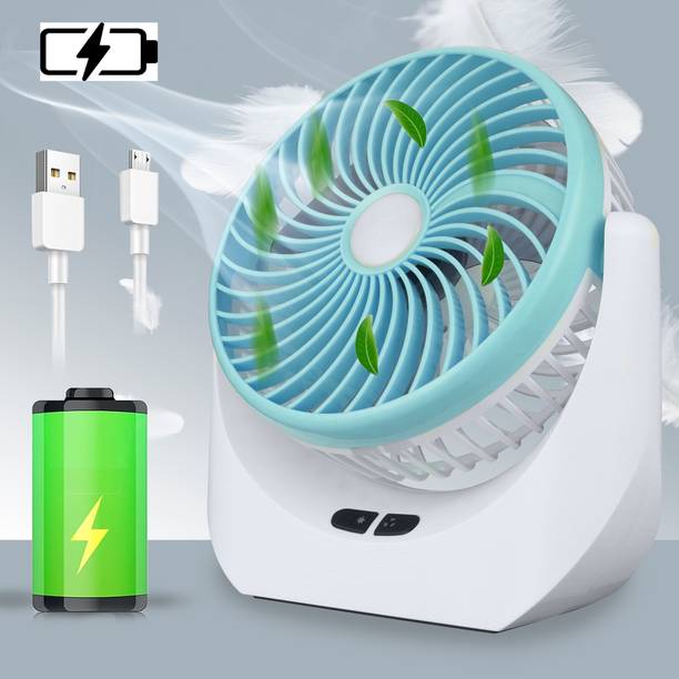 TAKSHA FANS High Speed Rechargeable portable Table Fan with LED Light Battery Powered 3-Speed Portable Mini USB Fan For Home, Office , Kitchen USB Fan
