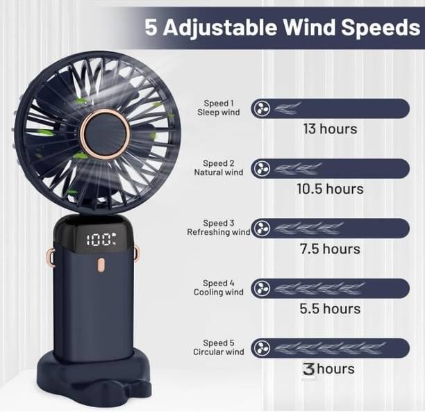 BSVR Display Fan Hand 5 Speed with Foldable 90° & Easy Portability Rechargeable_BS418 Portable Display Fan Hand 5 Speeds_BS418 USB Fan