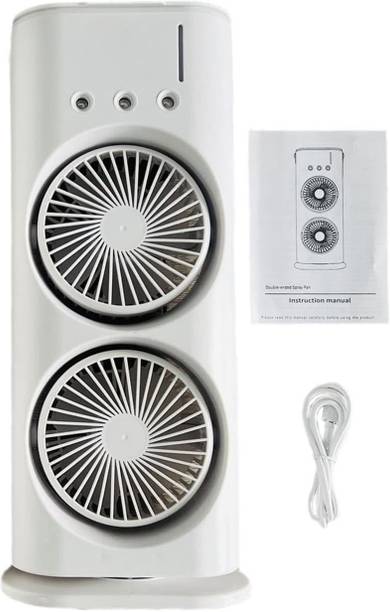 SLIPCARE Double Ended USB Rechargeable Air Cooler Fan with LED Light | 3-Speed Spray S17 Mist Fan with Remote & Touch Control | 280ml Ice Tank, Cold Mist Cooling Fan S17 USB Air Cooler
