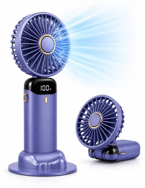 XORQO TECH Mini Rechargeable Folding USB Fan with LED Display for Desk and Travel USB Air Cooler