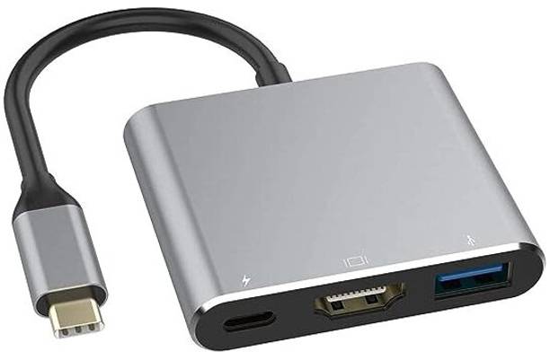 RuhZa USB-C to HDMI Adapter, 3 in 1 Type-C to HDMI Multiport Adapter Converter USB 3.0 Port and USB C Charging Port HDMI Connector