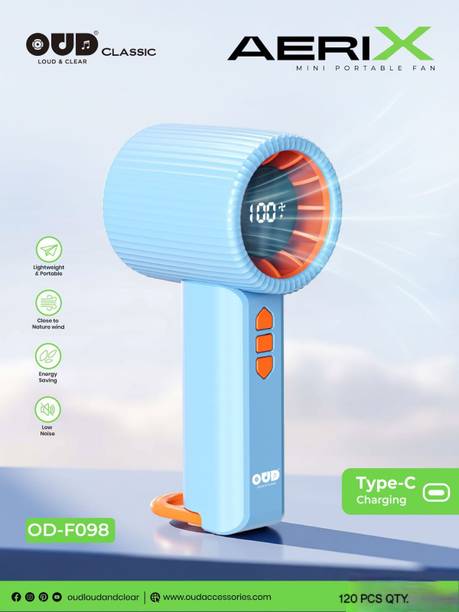 OUD AERIX 098 OUD FAN 5 SPEED LOW NOISE LIGHTWEIGHT DIGITAL DISPLAY HAND FAN USB Hub
