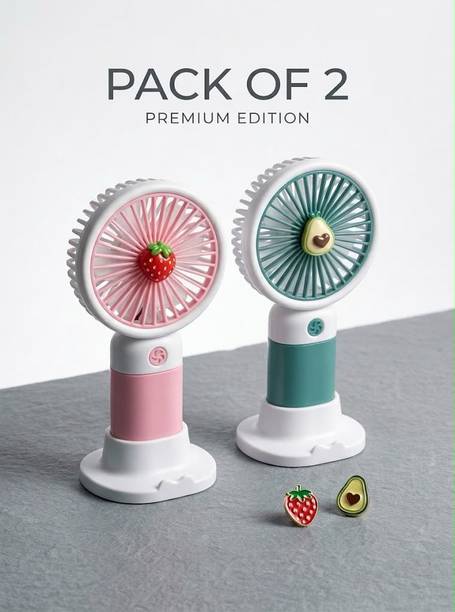 Radha Rechargeable Smart Mini Portable Handheld Fan with Flower Accent, (multicolour) FLW-2IN1-2026⁠ Rechargeable Fan, USB Fan