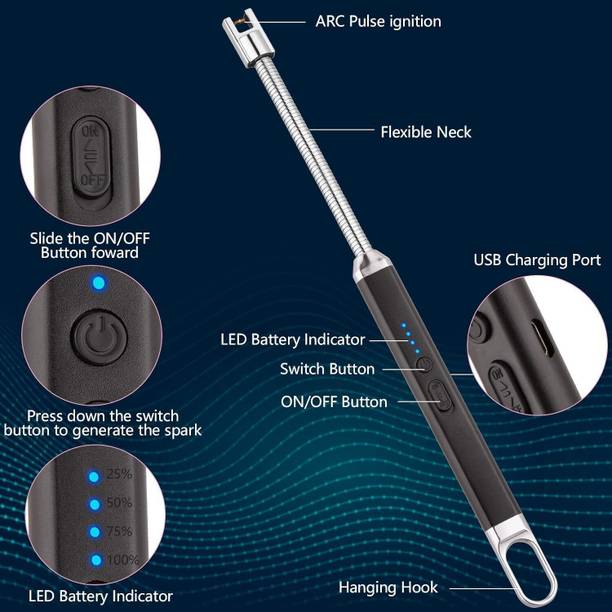 Wrixty Rechargeable Gas Lighter For Kitchen Stove,Candle, 360deg Flame Adjustable NI468 USB Rechargeable Electric Lighter for Kitchen, Pooja Room, Candles, BBQ NI468 Cigarette Lighter