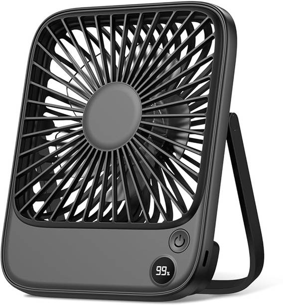 SUPVOX USB Mini Desk Fan with Kickstand 4 Speed Rechargeable Table Fan 5000mAh Black USB Desk Fan Mini 4 Speed Rechargeable Fan for Office Dorm USB Fan