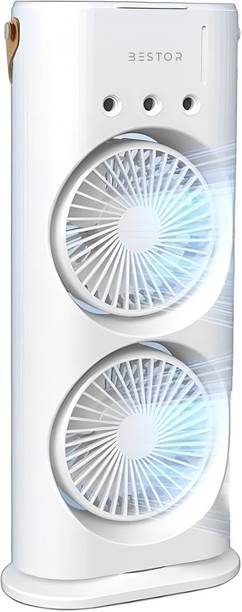 Bestor Fan USB Air Conditioner with Remote 3 Wind Speeds & Spray Function Portable Air Cooler with Mist Humidifier LED RGB Light Double Head Spray Cooling USB Fan