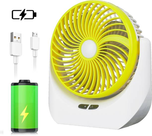 ELOVENARO High Speed Rechargeable portable Table Fan with LED Light Battery Powered 3 Blade Portable Mini Fan For Office Desk, Kitchen USB Fan