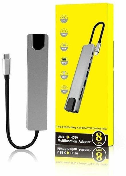 SSCOMPUTER Type-C Docking Station for Laptop & MacBook Type-C Hub 8-in-1 USB-C Hub with HDMI, Ethernet, USB 3.0, SD/TF Card Reader USB Hub
