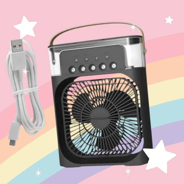 KGDA Cooler for Room Cooling Mini AC Portable Mini Fan Cooler with 7 Colors LED Light 3 Wind Saver Speeds and 3 Spray Modes Vault Home,Dorm, Save Carved Design USB Air Cooler