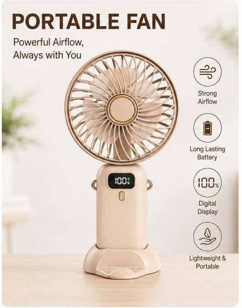 Rahi Enterprise2 Handheld Portable Fan with Digital Battery Display | USB Rechargeable Fan Portable Rechargeable Mini Fan with Digital Display 5 Speed USB Charging Fan USB Air Cooler