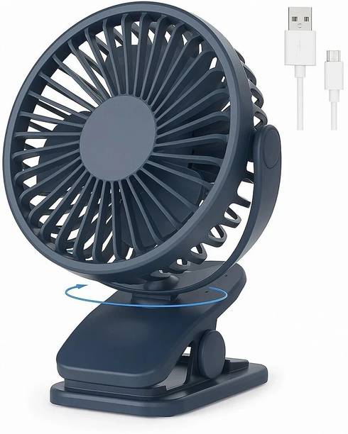 Tazomi Mini Fan with Clip, Small Table Fan with Battery, 3 Speeds, 720° Rotation Lightweight Travel USB Fan