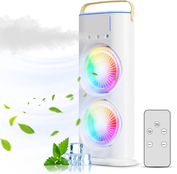 TREATTOES Portable Mini USB Air Cooler Fan, Double Ended Spray Cooling with Mist (T32) 3-Speed Rechargeable Mini AC Fan with Remote for Home, 280ml Ice Tank T32 USB Air Cooler