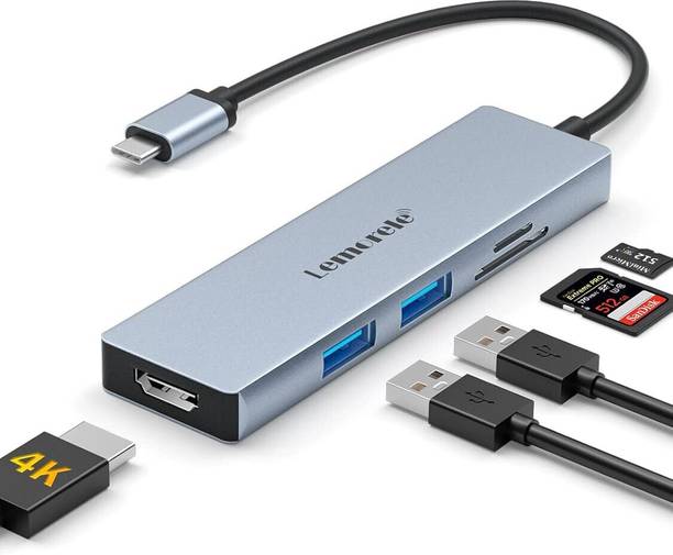 Lemorele USB C Hub HDMI 4K-5 in 1,Space Aluminum USB C Hub Adapter with 2 USB SD/TF TC18L HDMI Connector