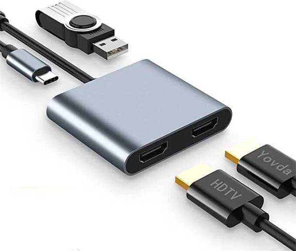 microware USB C to Dual HDMI Adapter, Type C Hub 4 in 1 Laptop Docking Station, USB-C HDMI Gaming Adapter Laptop Accessory