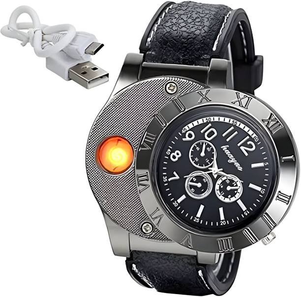 TRUWEL Electric USB Charging Cigarette Lighter Wrist Watch | Flameless Arc USB Rechargeable Flameless Cigarette Lighter Watch with Leather Strap Cigarette Lighter
