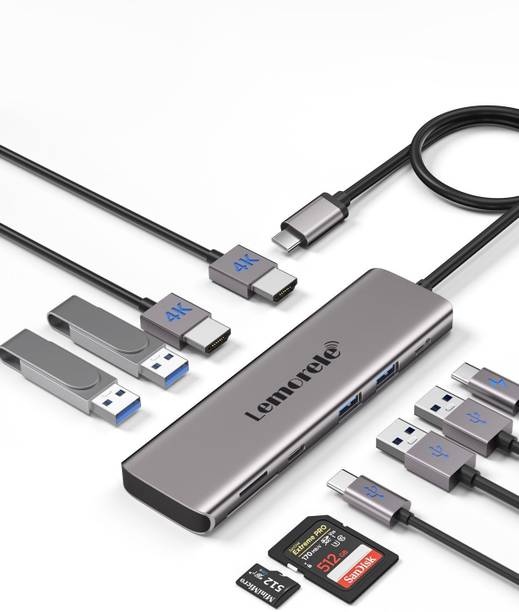 Lemorele 10 in 1 USB C Housing Adapter with Dual HDMI 4K for PC Laptop MacBook HP Dell TC91 USB Hub